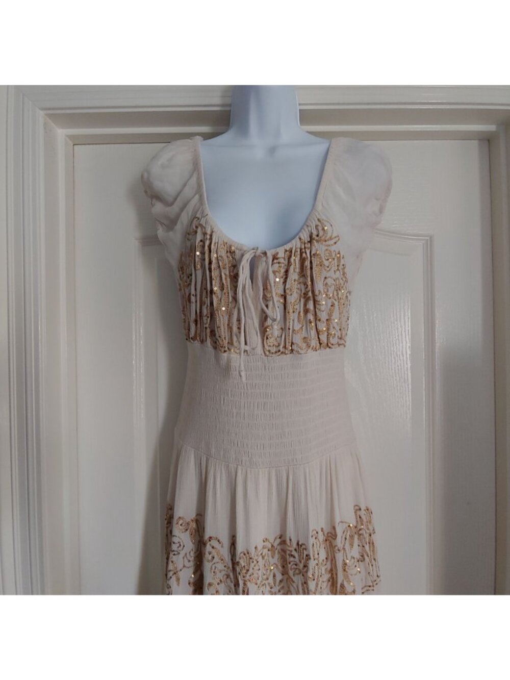 Boston Proper Boho Romantic Maxi Dress Cottagecore Whimsical Milkmaid Smocked S - Picture 5 of 12